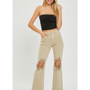Risen “Willow” Cropped Flare Leg Jeans in Sand Women’s Size 7/28